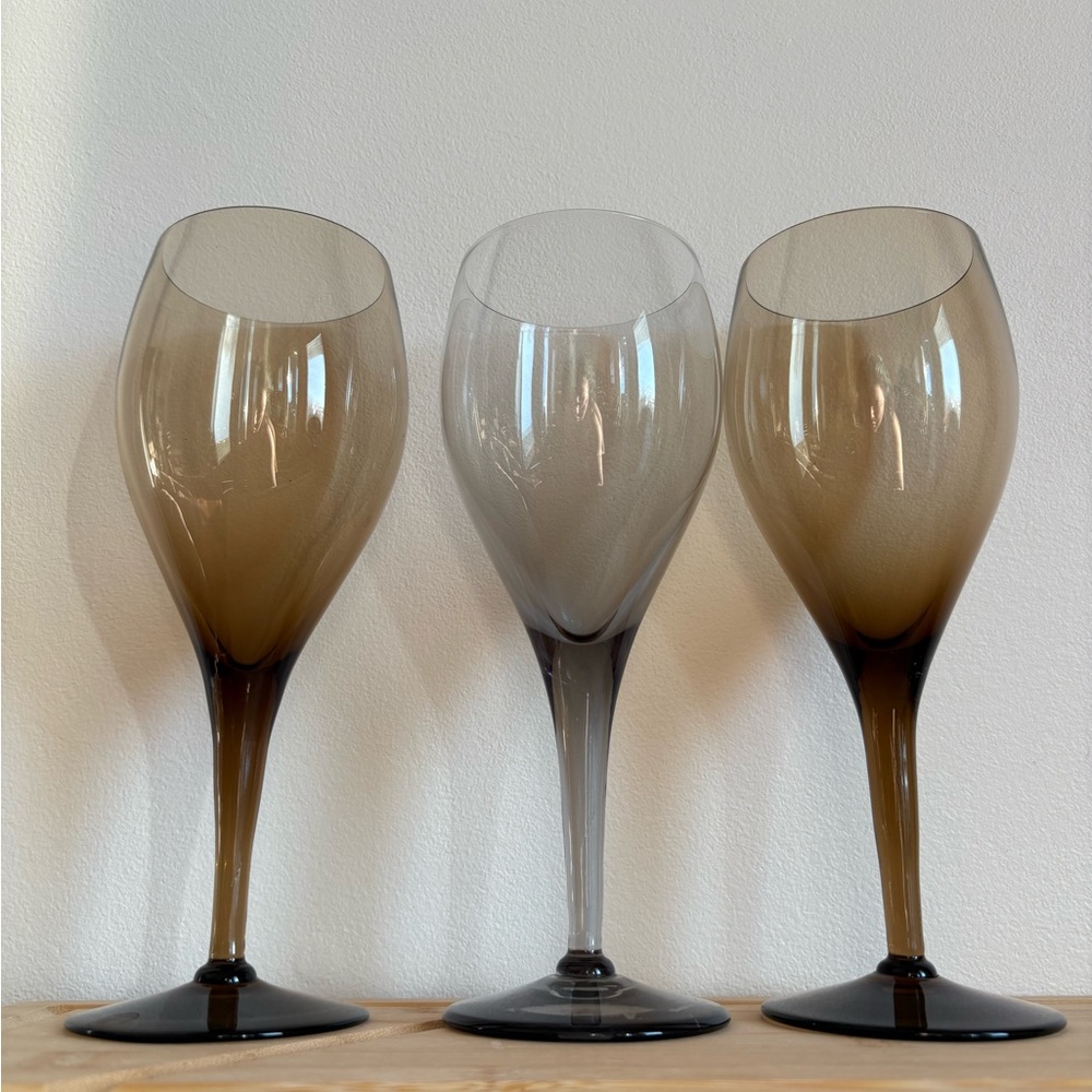 Vintage 70s/80s Mixed Smoke Wine Glass Trio